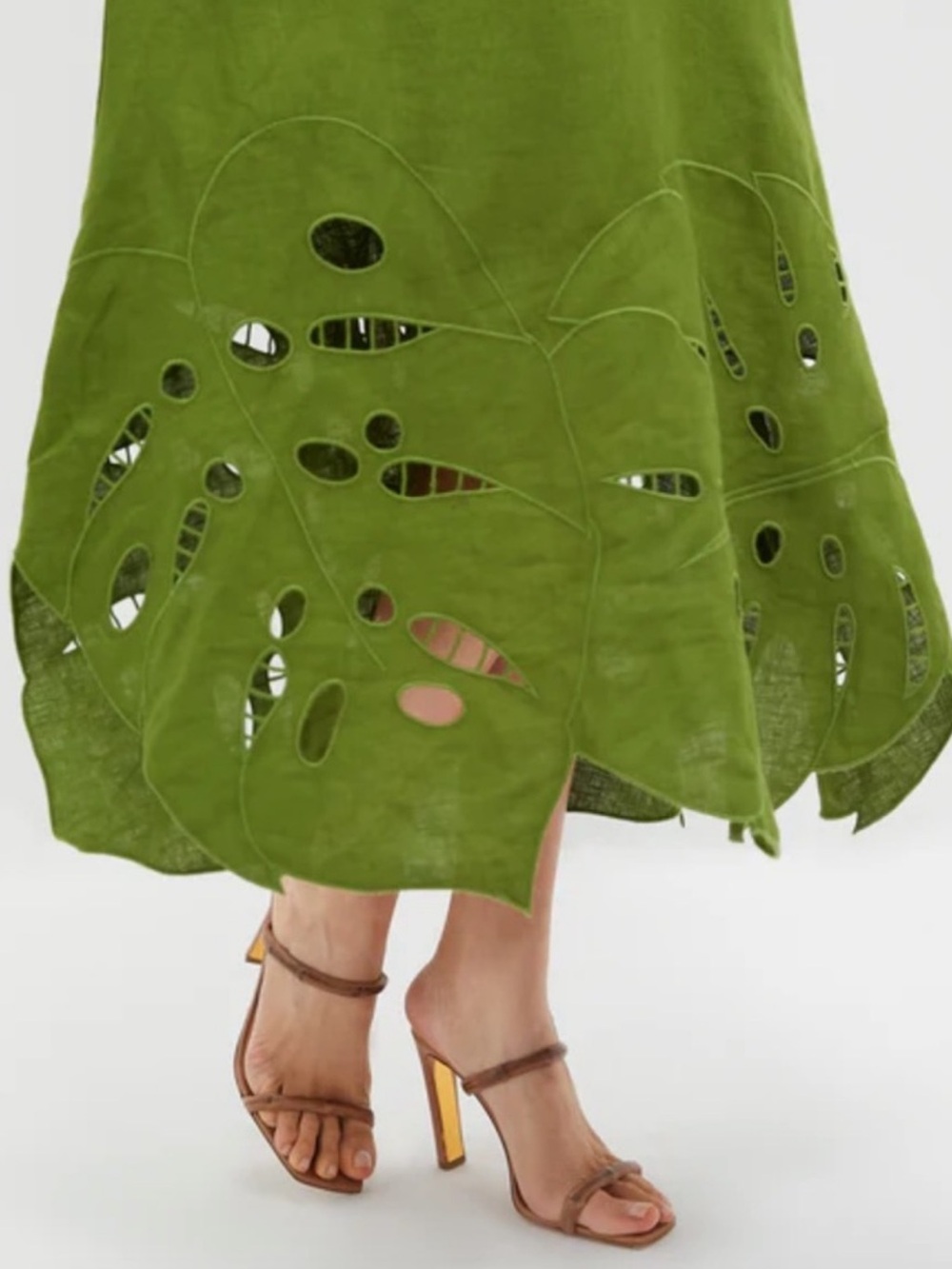 FARM RIO Green Monstera Embroidered Euroflax Midi Dress Size L Large NWT - Picture 5 of 8